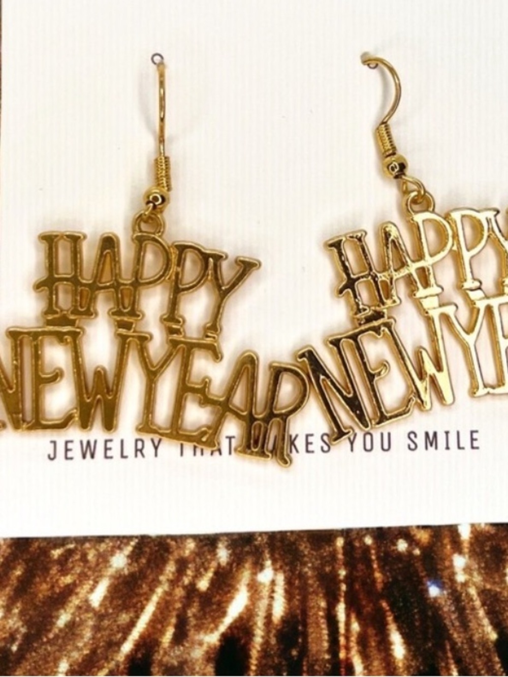 Festive Gold 'Happy New Year' Drop Earrings NWT EuroKatGifts - Picture 2 of 9